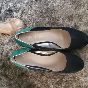 NINE&CO navy blue, bright blue and Kelly green heels